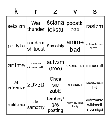 Krzys7007 binio Bingo Card