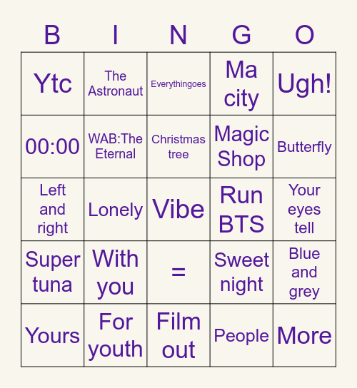 @7EverWithBTS Bingo Card