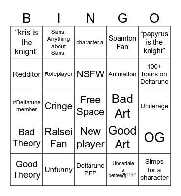 Deltarune Bingo Card