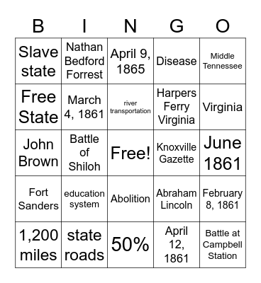 A State Divided Bingo Card
