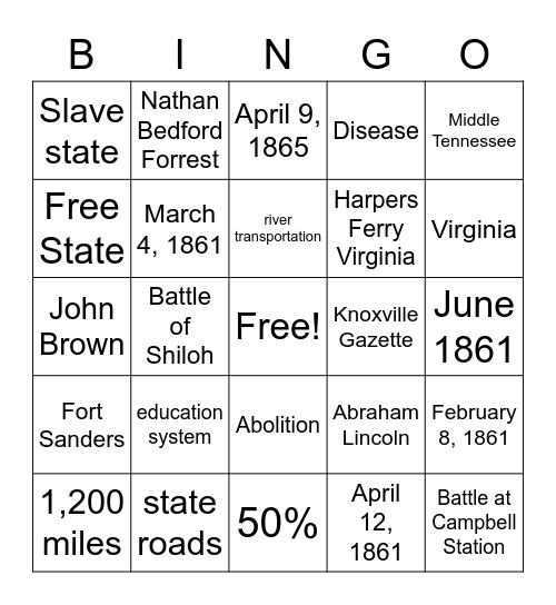 A State Divided Bingo Card