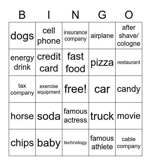 Commercial Bingo Card