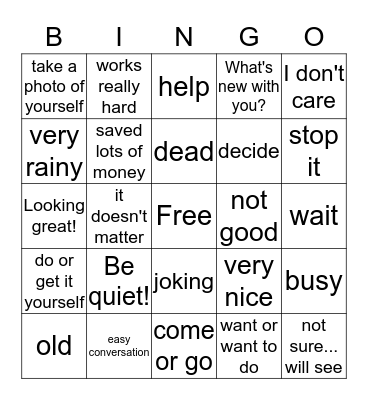 Idioms and Slang Bingo Card