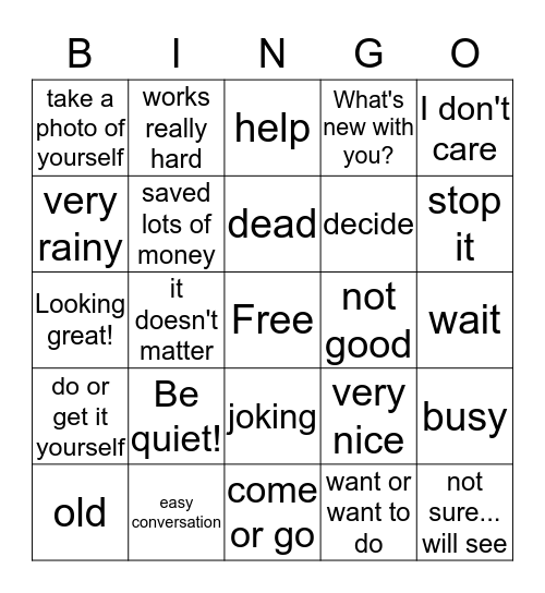 Idioms and Slang Bingo Card
