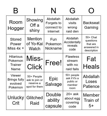 Untitled Bingo Card