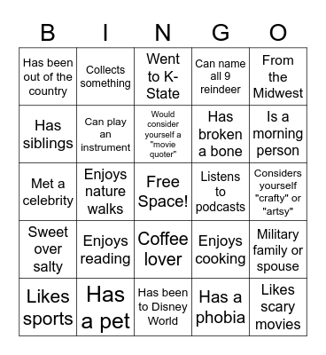 Meet Me Bingo Card