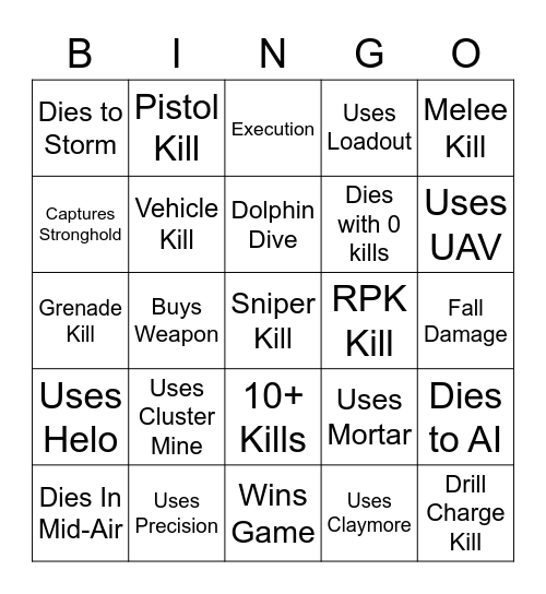 Warzone Bingo Card