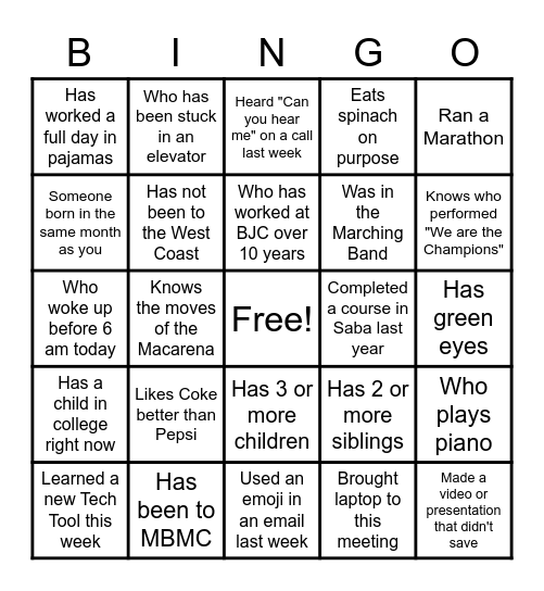 OE Monthly Team Meeting - January 2023 Bingo Card