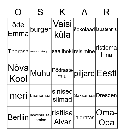 OSKAR Bingo Card