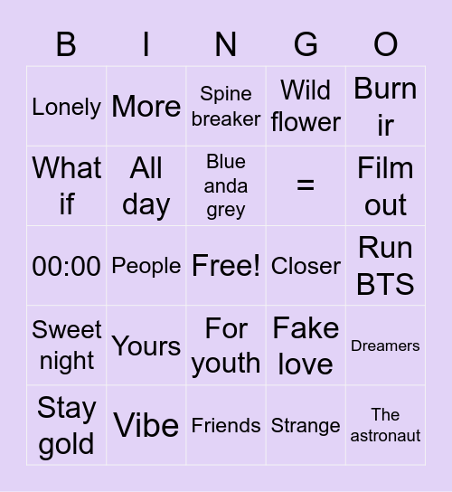 @f4irydimples27 Bingo Card
