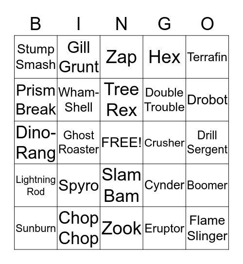 Skylander Bingo Card