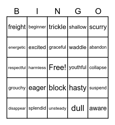 Vocabulary BINGO Card