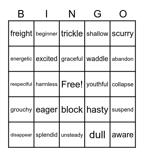 Vocabulary BINGO Card