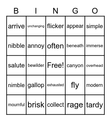 Vocabulary BINGO Card