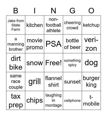 Playoffs Commercials Bingo Card