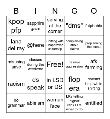 RF Staff Bingo Card