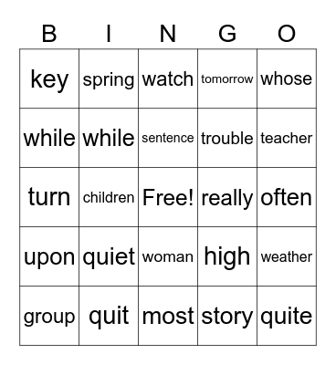 1B Tricky Words Bingo Card