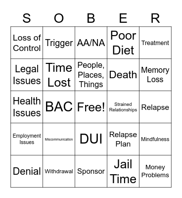 SUBSTANCE ABUSE Bingo Card