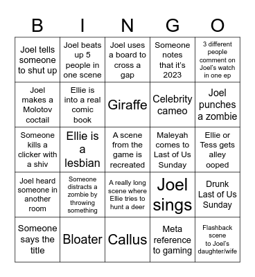 New Last of Us Sundays Bingo Card