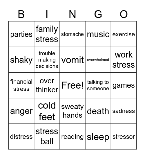 Stress Unit Bingo Card