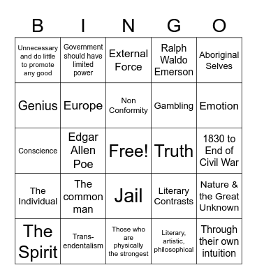 Romanticism Bingo Card