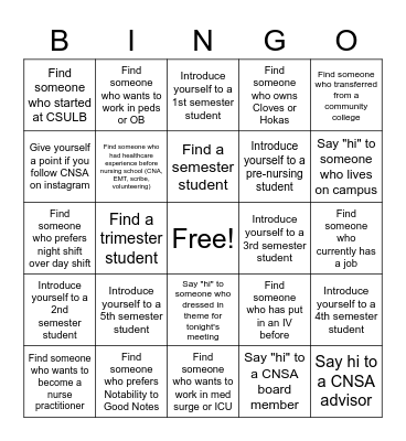 First CNSA Meeting Bingo Card