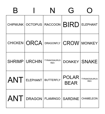 ANIMALS Bingo Card