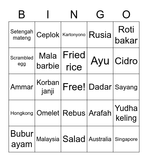 Untitled Bingo Card