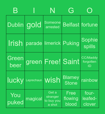 St. Patrick Bingo Card
