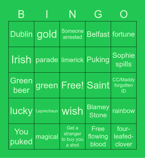 St. Patrick Bingo Card