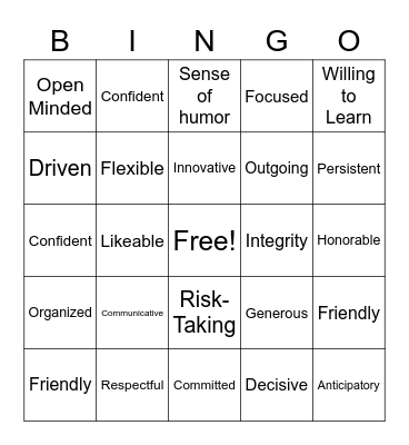 Leadership Traits Bingo! Bingo Card