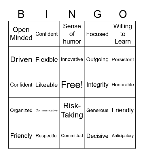 Leadership Traits Bingo! Bingo Card