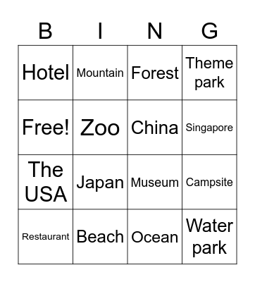 Places Bingo Card