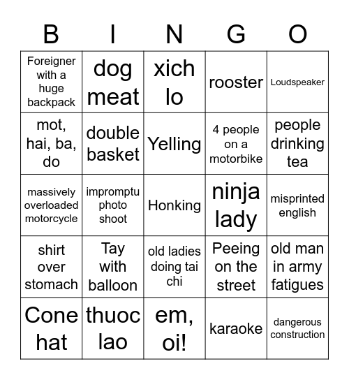 Hanoi Bingo Card