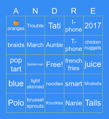 All About Me! Bingo Card