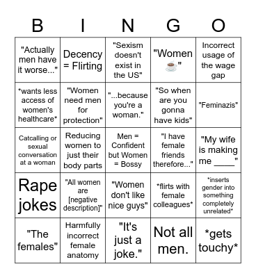 Misogyny Bingo Card