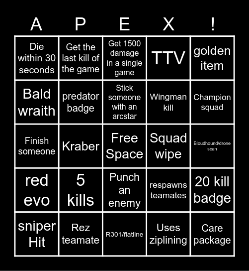 Apex Legends Bingo Card