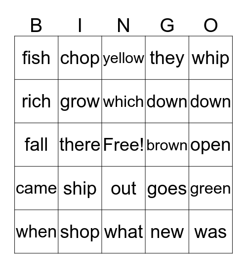 Seasons Bingo Card