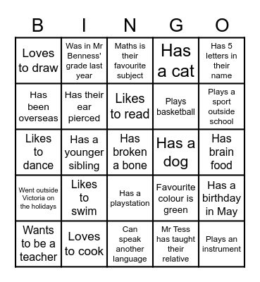 4/5J Bingo Card