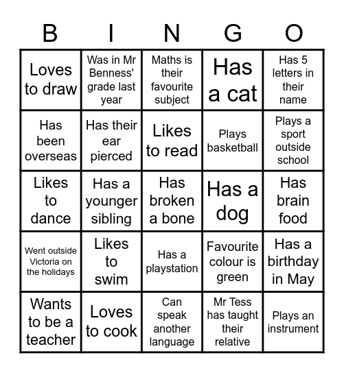 4/5J Bingo Card