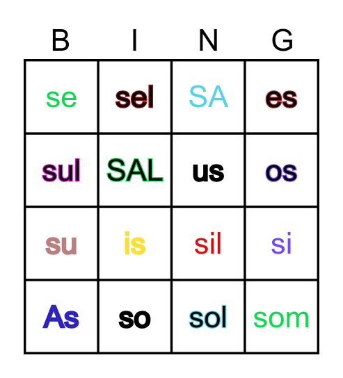 Silben mi S - Bingo Card
