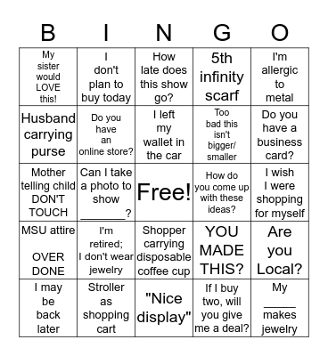 Overheard & Seen at Art Fairs Bingo Card