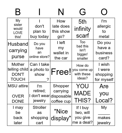 Overheard & Seen at Art Fairs Bingo Card