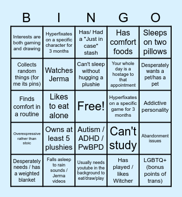 How much are you like me bingo Card