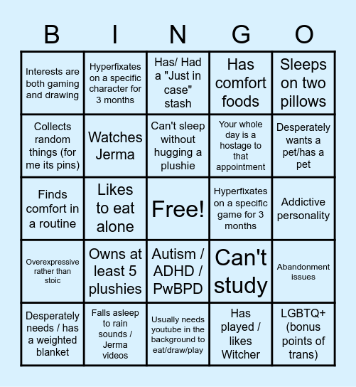 How much are you like me bingo Card