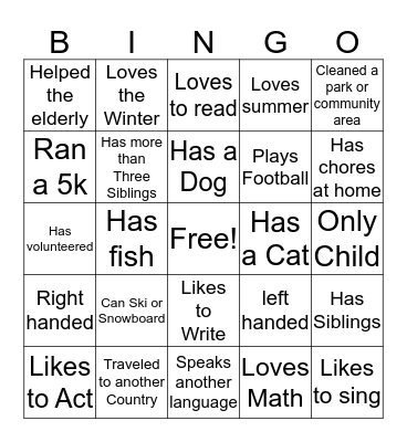 K-Kids People Bingo Card