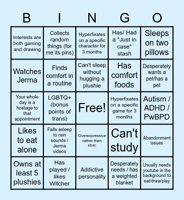 How much are you like me bingo Card