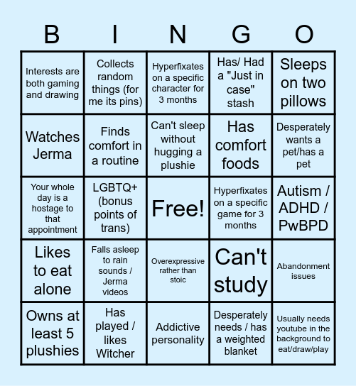 How much are you like me bingo Card