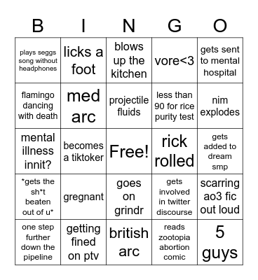nim. Bingo Card