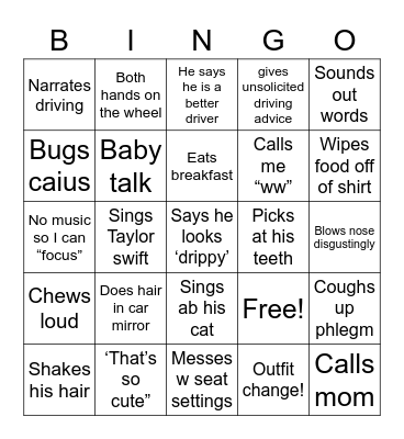 Car with Julius Bingo Card